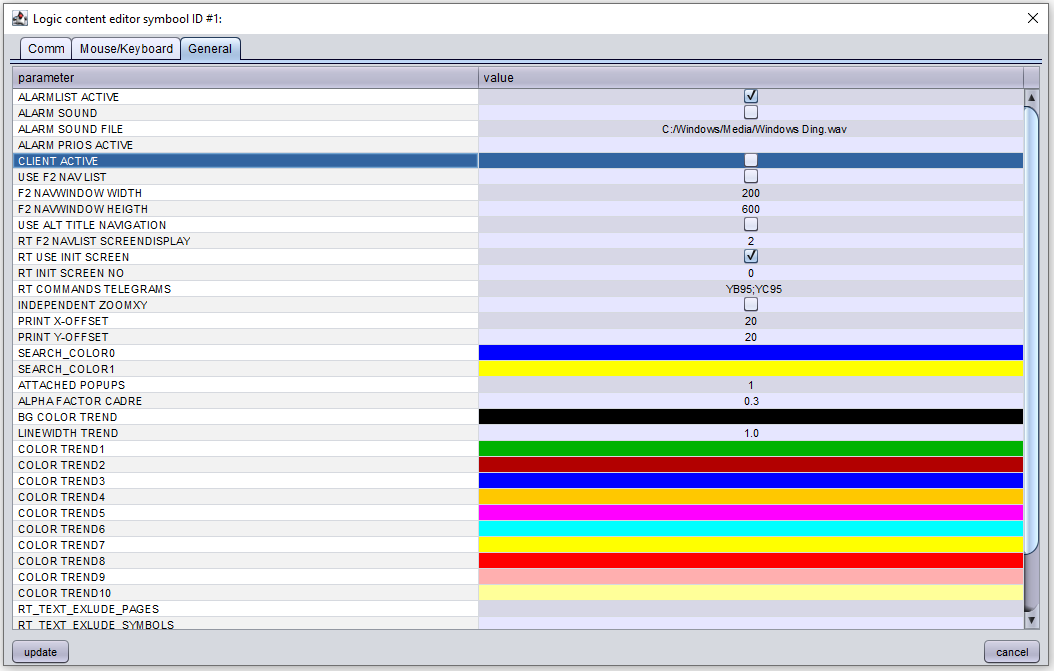 Setting for the server - general tab